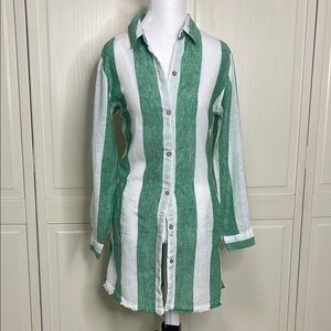 Blue Island Womens Cotton Gauze Off White/ Green Tunic Size Small